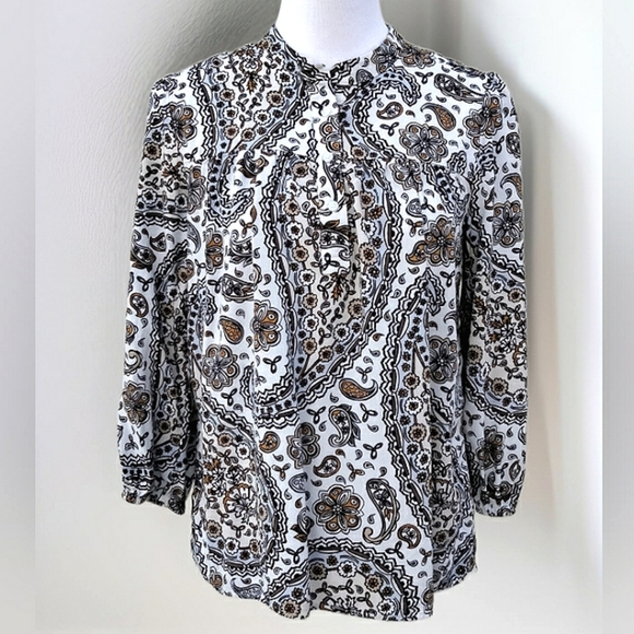 LOFT Chic Paisley & Floral Pleated Long Sleeve Blouse Sz Small - Picture 1 of 7